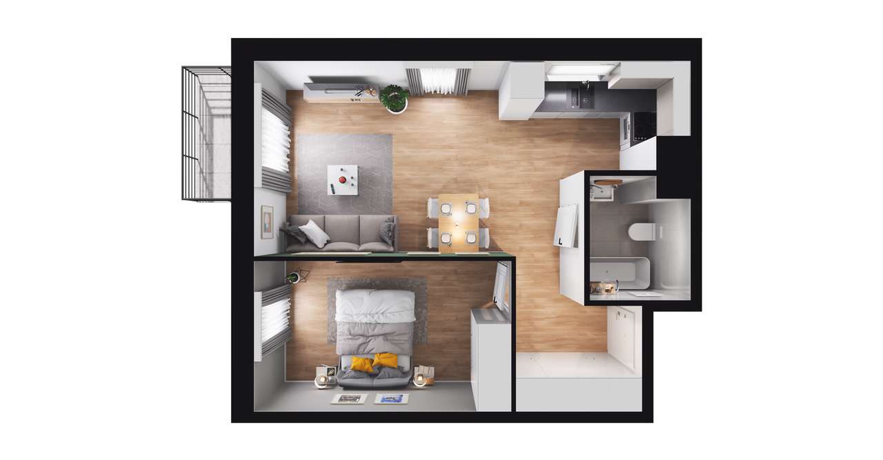 2-pokojowe mieszkanie 42m2 + balkon Bezpośrednio - Pełny obrazek: 2/8