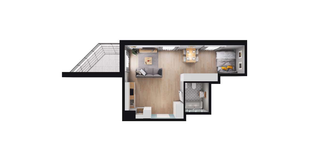 1-pokojowe mieszkanie 41m2 + balkon Bezpośrednio - Pełny obrazek: 2/8