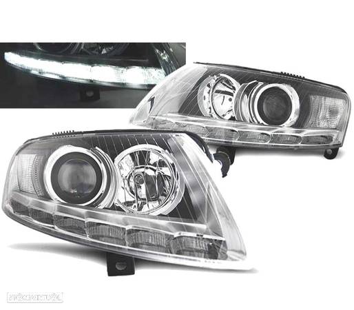 FARÓIS PARA AUDI A6 C6 04-08 XENON LUZ DIURNA LED DRL CROMADOS - 3