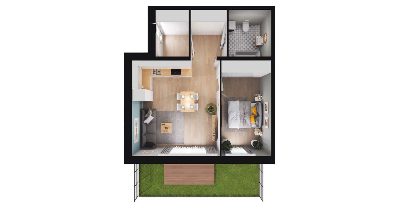 2-pokojowe mieszkanie 46m2 + ogródek - Pełny obrazek: 2/8