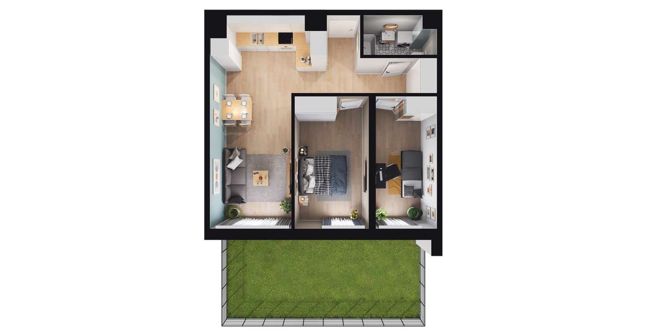 3-pokojowe mieszkanie 57m2 + ogródek - Pełny obrazek: 2/8