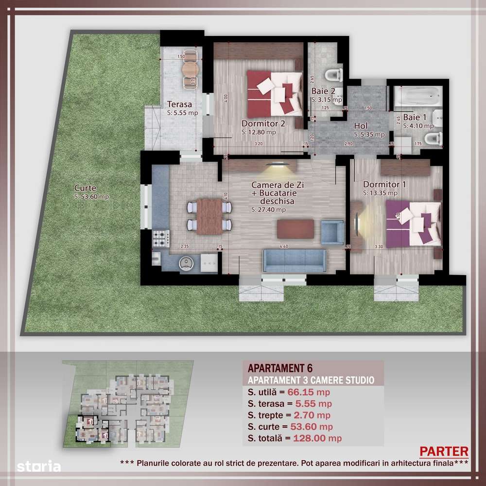 AP. 3CAM+GRADINA 53MP./ ZONA DE CASE SI BLOCURI P+4. COMISION 0%