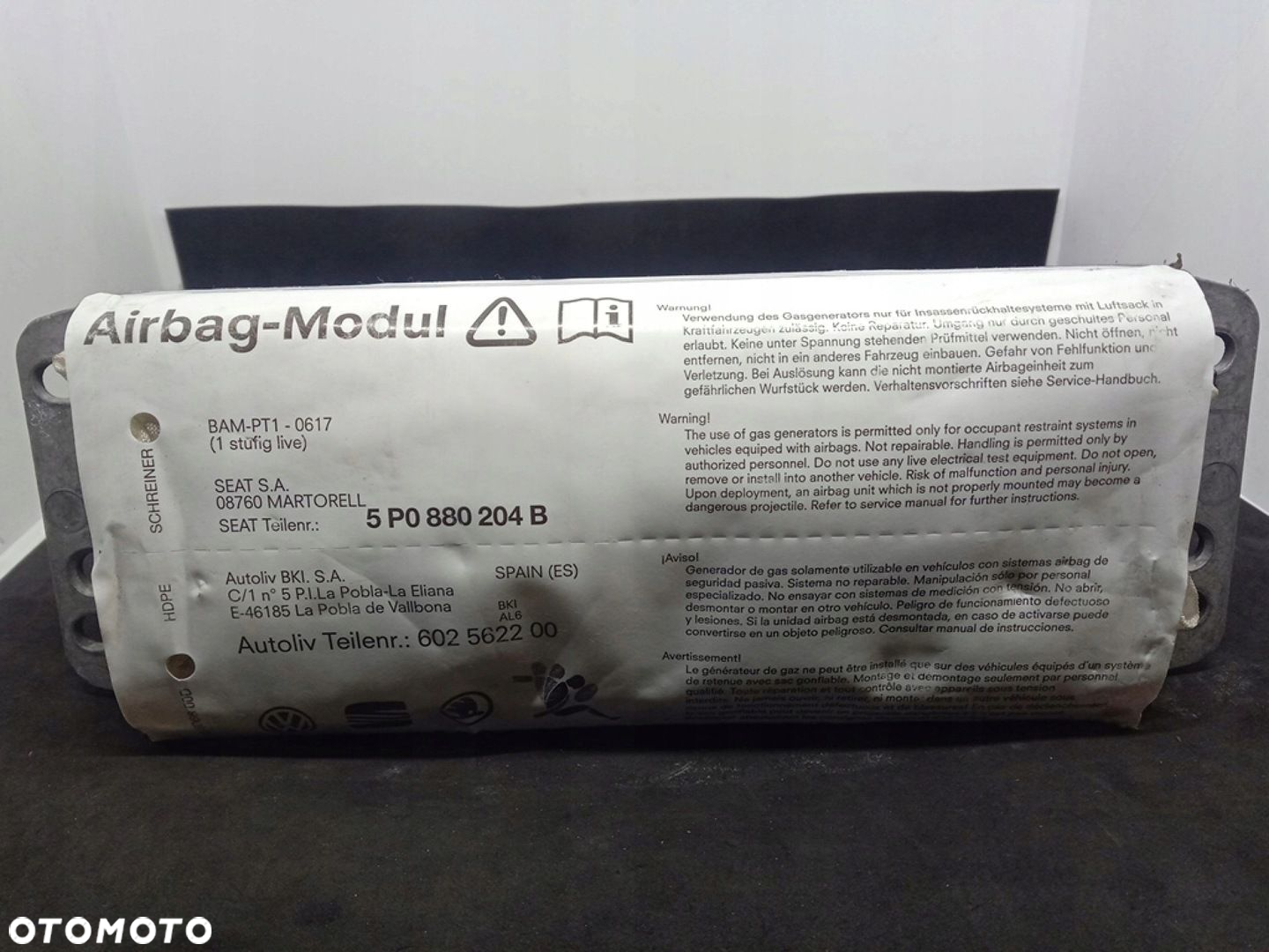 PODUSZKA PASAŻERA AIRBAG SEAT ALTEA 5P0880204B - 2