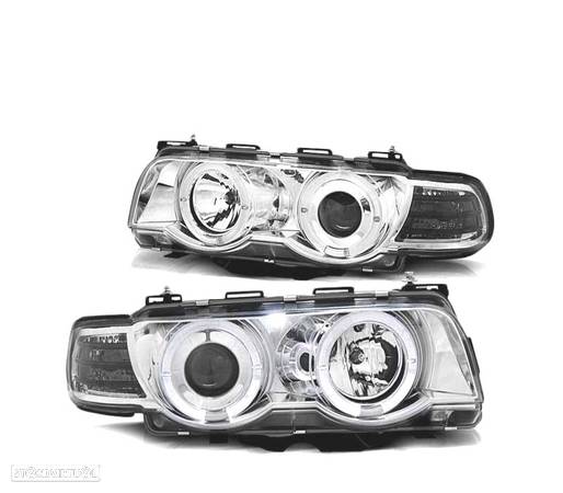 FARÓIS ANGEL EYES PARA BMW E38 98-01 CHROME CROMADO - 1