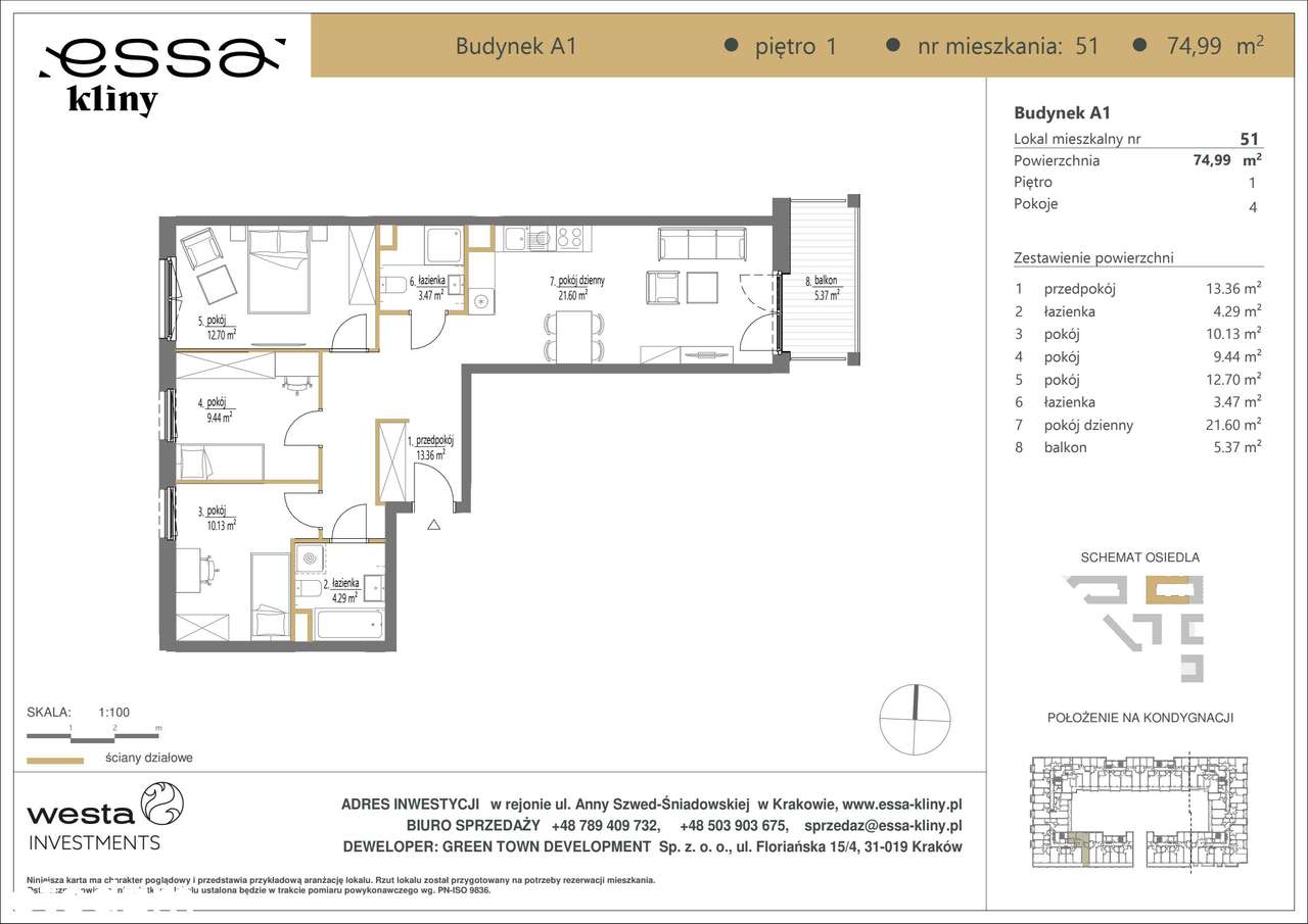 4-pokojowe mieszkanie 74m2 + balkon Bezpośrednio - Pełny obrazek: 2/7