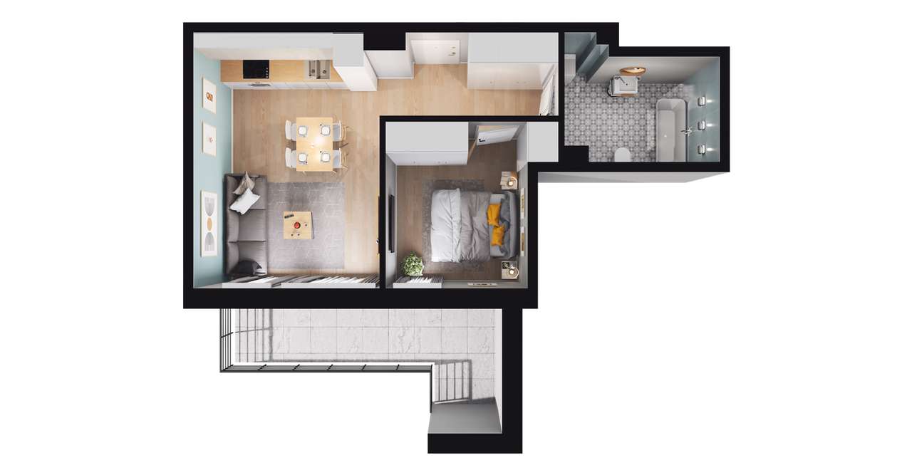 2-pokojowe mieszkanie 40m2 + balkon - Pełny obrazek: 2/8