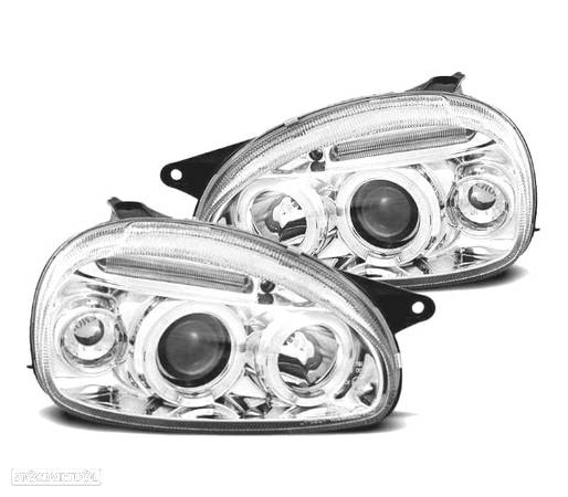 FARÓIS ANGEL EYES PARA OPEL CORSA B 93-00 FUNDO CROMADO MAN. - 1