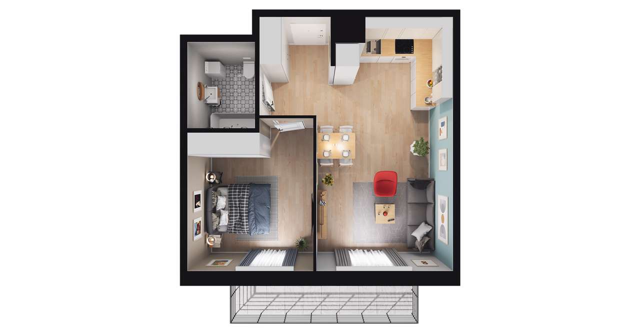 2-pokojowe mieszkanie 45m2 + balkon Bezpośrednio - Pełny obrazek: 2/8