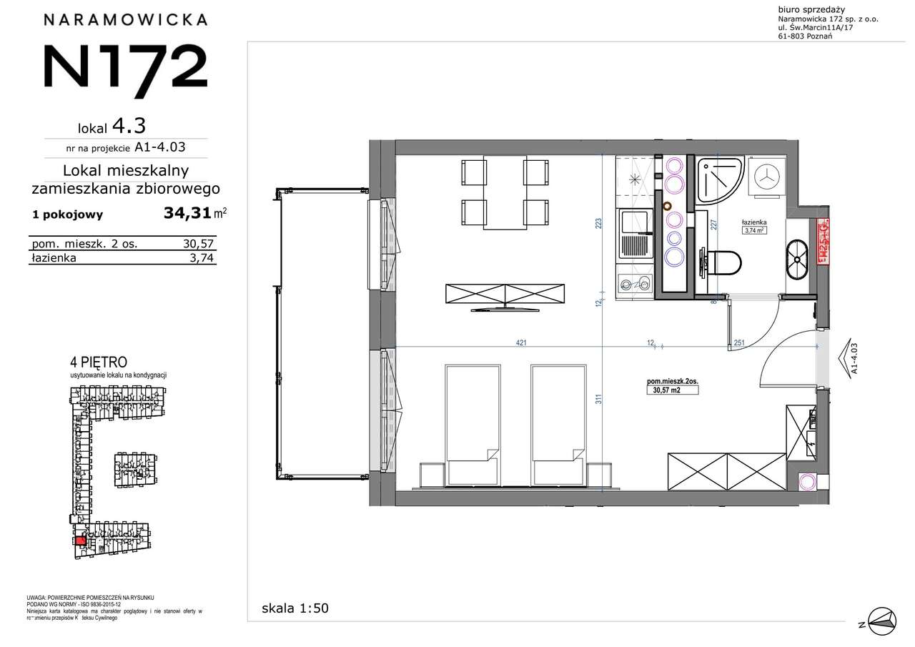 1-pokojowe mieszkanie 34m2 + balkon - Pełny obrazek: 2/9