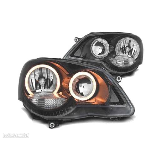 FARÓIS ANGEL EYES PARA VOLKSWAGEN VW POLO 9N3 04.05-09 FUNDO PRETO - 1