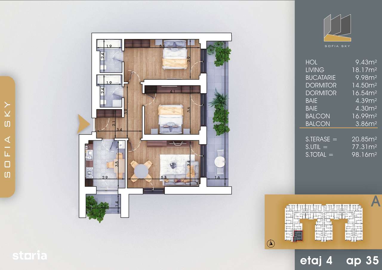 3 camere decomandat finalizat 7 min Metrou Nicolae Teclu - Imagine principală: 1/11