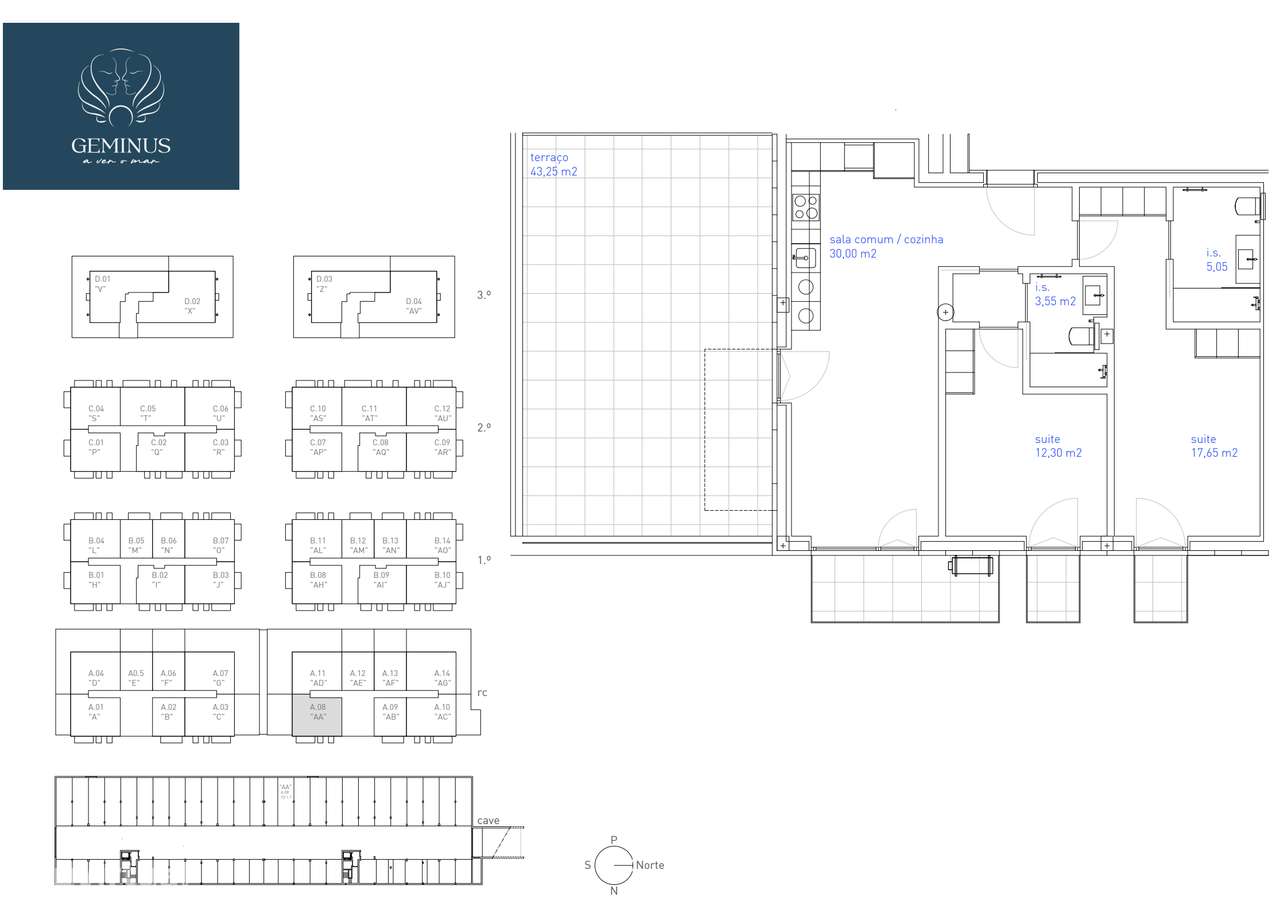 Apartamento T2 Arcozelo ao Intermaché com terraço Nascente Sul-43