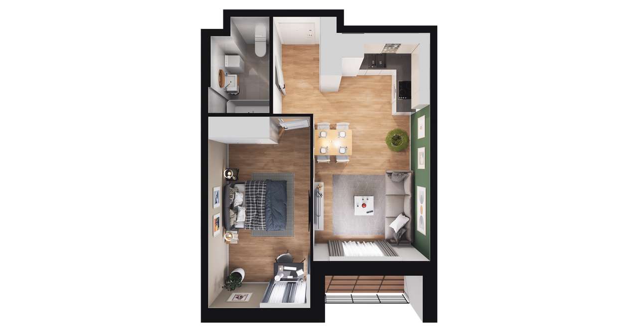 2-pokojowe mieszkanie 40m2 + taras Bez Prowizji - Pełny obrazek: 2/5