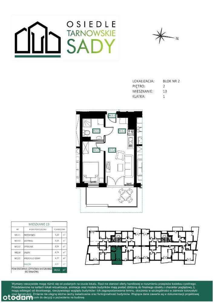 Tarnowskie Sady Blok 2 M13 mieszkanie 30,52 m² - Pełny obrazek: 2/7