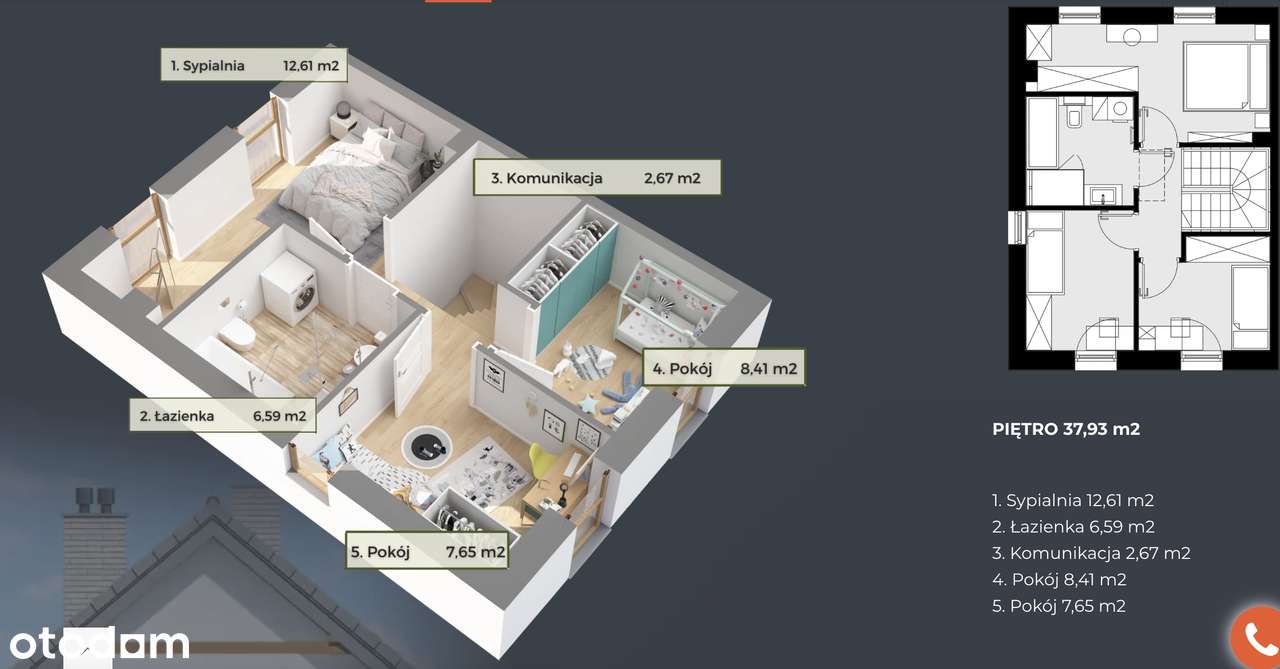 Gotowy Dom, 4 pok. poddasze 44m2, ogród, 2 MP-12