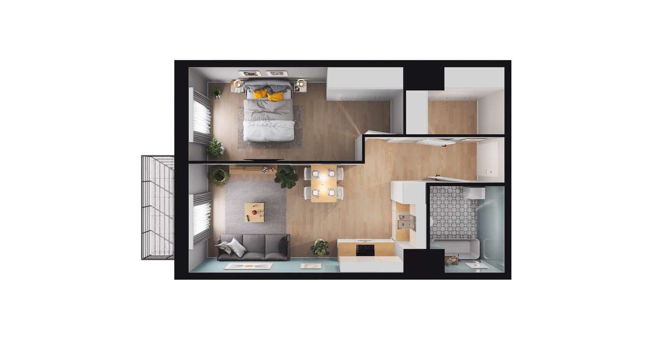 2-pokojowe mieszkanie 47m2 + balkon Bezpośrednio - Pełny obrazek: 2/8