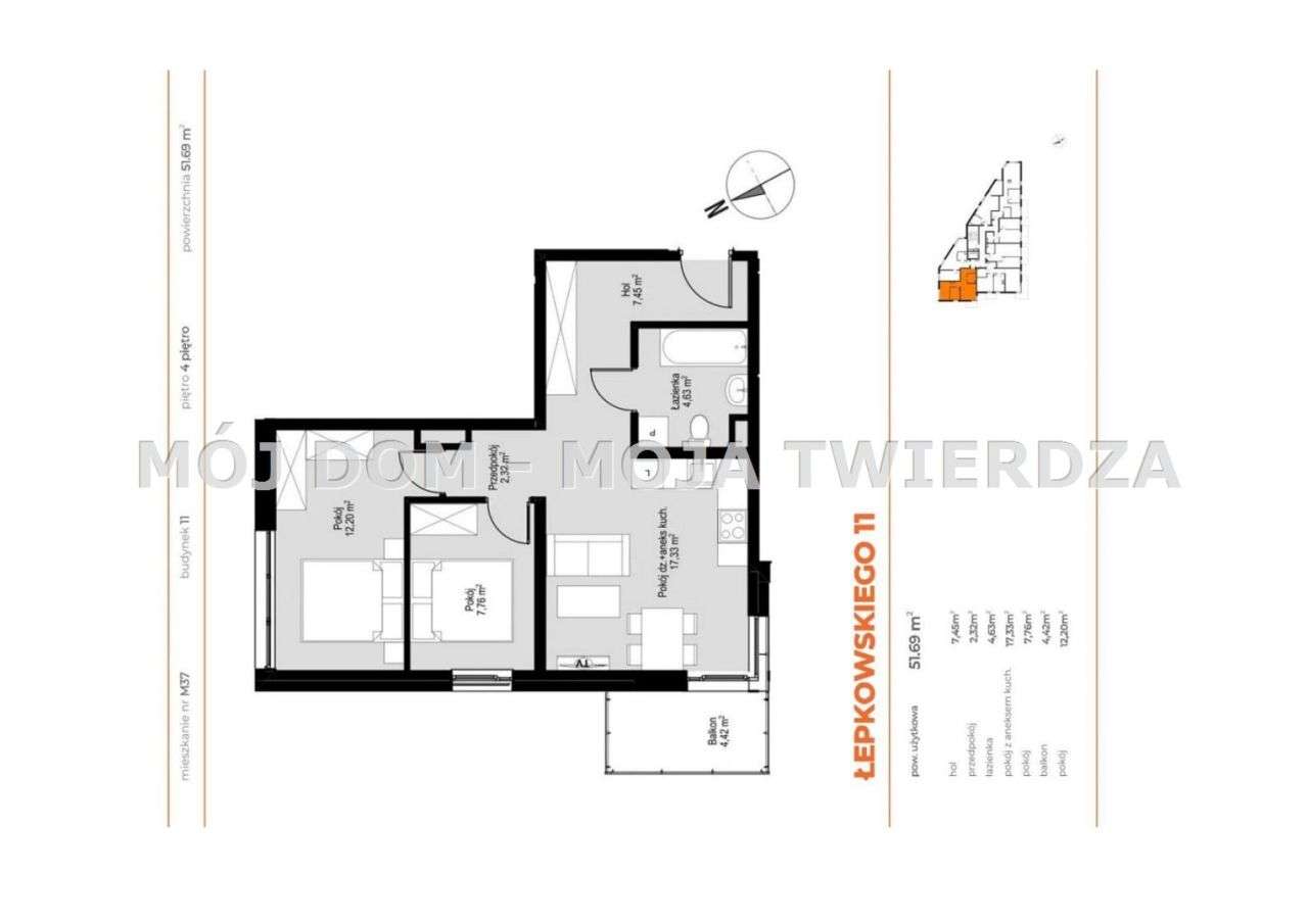 3-pokojowe mieszkanie na 4. piętrze z balkonem — Kraków, Prądnik Biały-5
