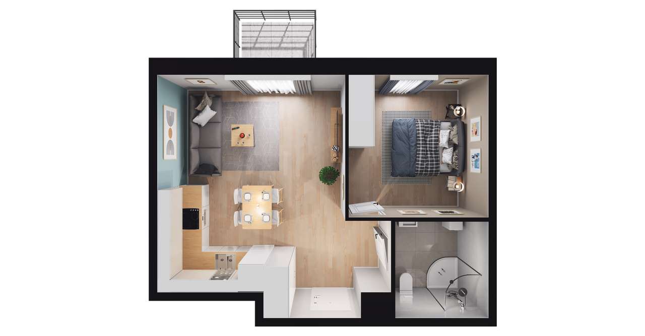 2-pokojowe mieszkanie 42m2 + balkon - Pełny obrazek: 3/9