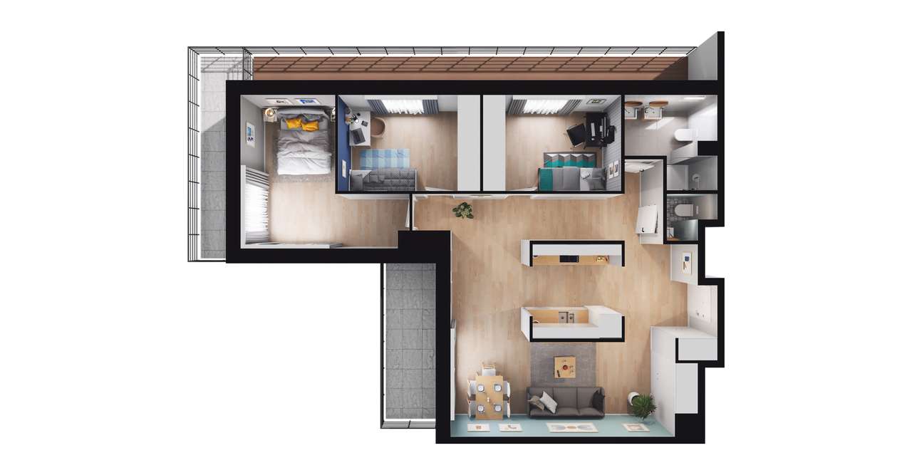 4-pokojowe mieszkanie 79m2 + 2 balkony - Pełny obrazek: 2/8