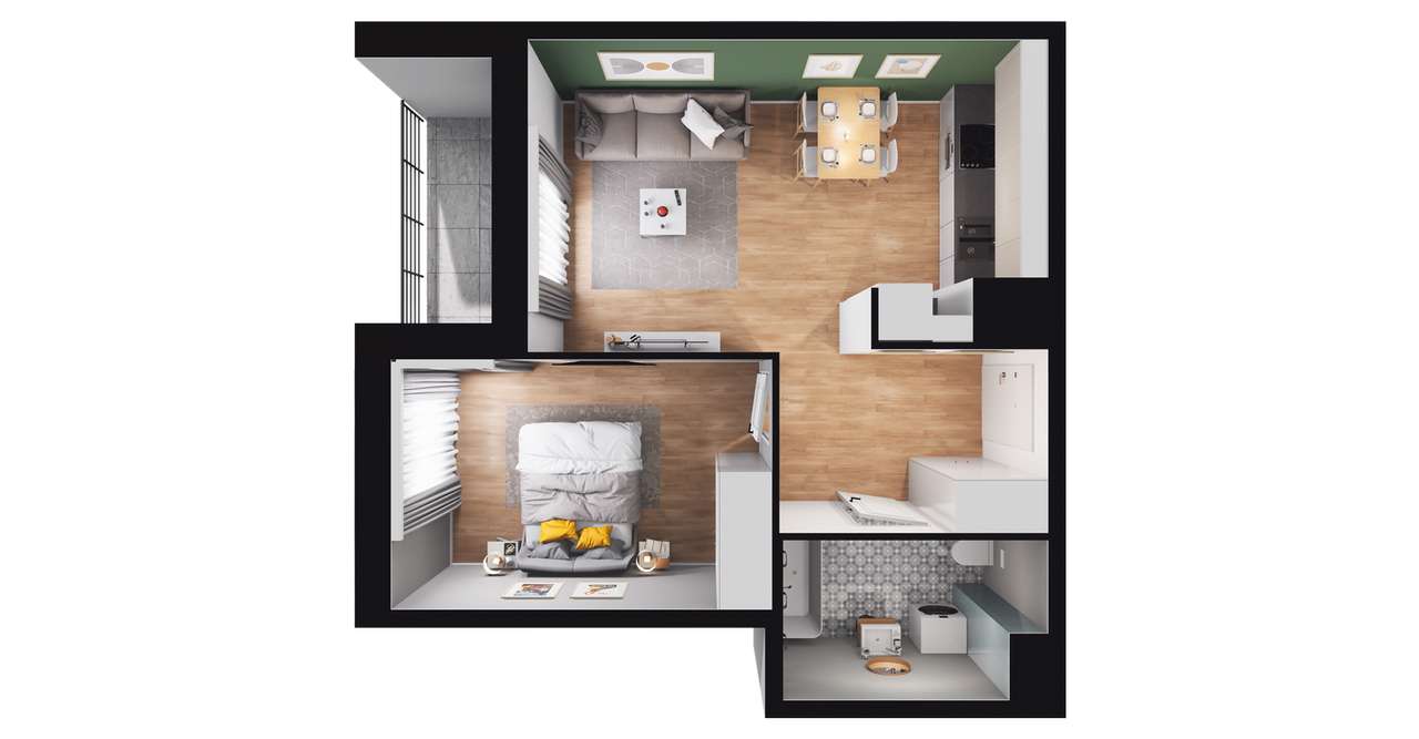 2-pokojowe mieszkanie 41m2 + loggia - Pełny obrazek: 2/7