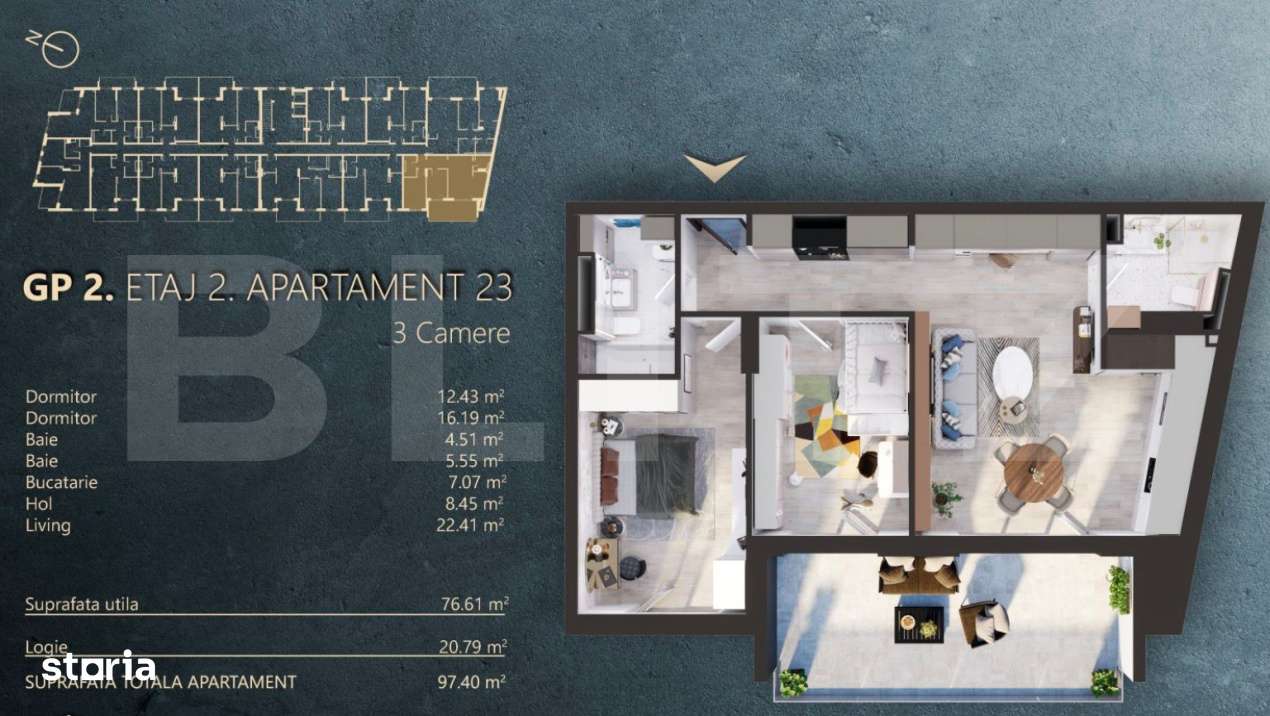 Apartament cu 3 camere, 76 mp+terasa de 20 mp, zona-Mall RIVUS - Imagine principală: 2/12