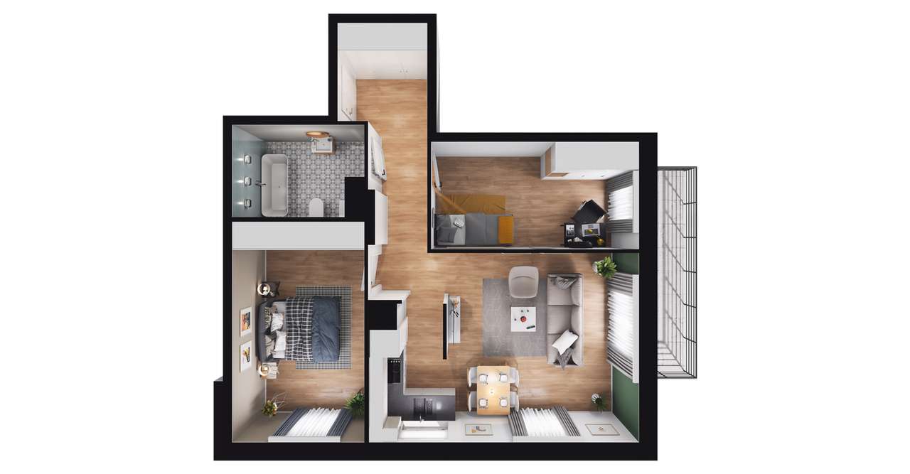 3-pokojowe mieszkanie 60m2 + balkon - Pełny obrazek: 2/7