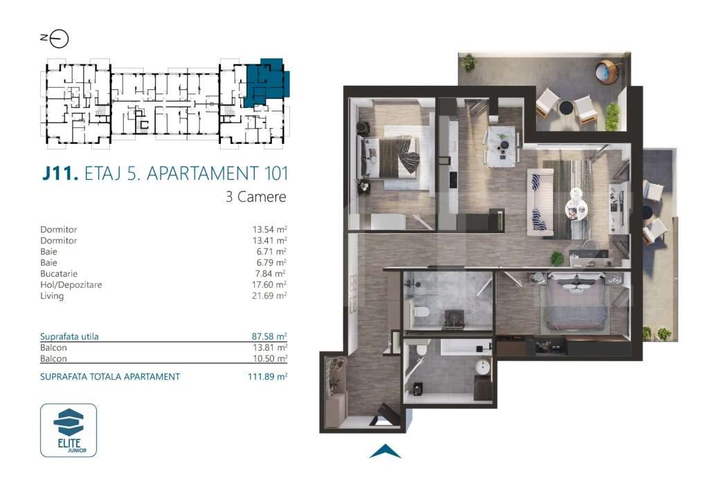 Apartament cu 3 camere, 88 mp, Ansamblu Rezidential, zona RIVUS - Imagine principală: 2/13
