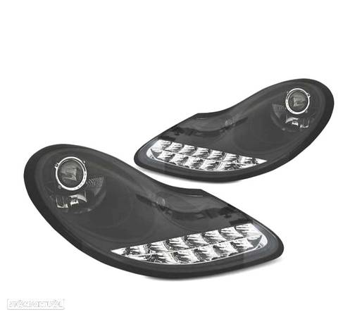 FARÓIS OPTICAS PARA PORSCHE BOXSTER 911 996 96-04 LUZ DIURNA LED PRETO - 5