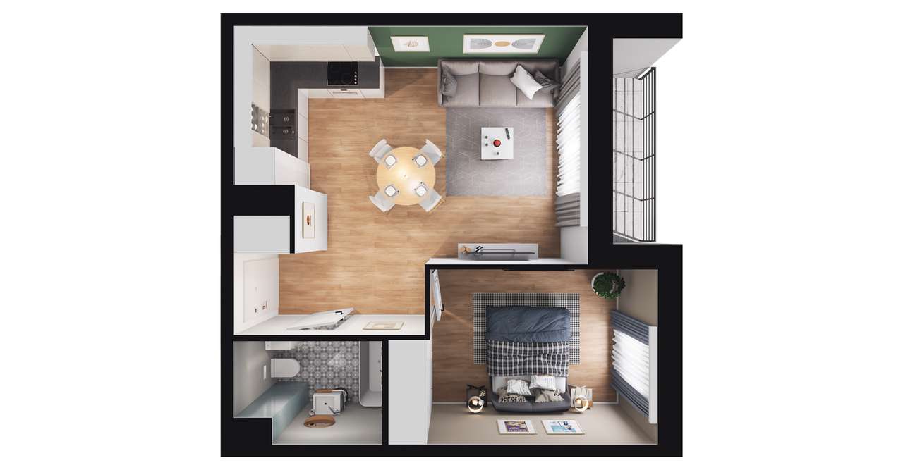 2-pokojowe mieszkanie 37m2 + loggia - Pełny obrazek: 2/8