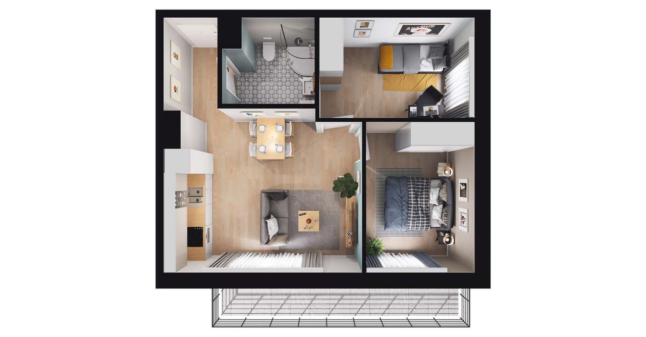 3-pokojowe mieszkanie 46m2 + balkon Bez Prowizji - Pełny obrazek: 2/8