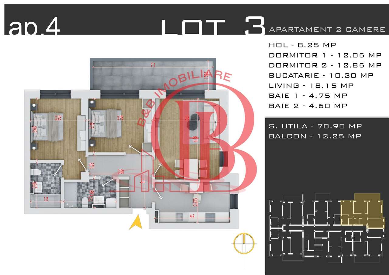 Apartament 3 camere - Discount 50% Loc Parcare - Theodor Pallady