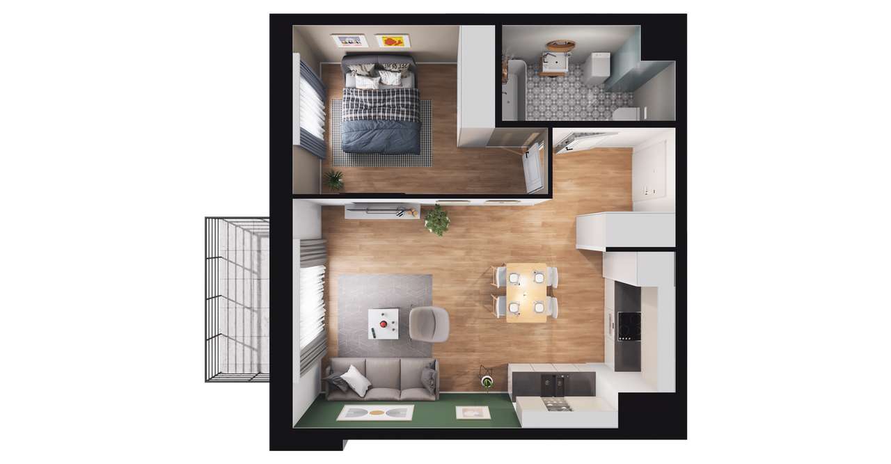 2-pokojowe mieszkanie 41m2 + balkon Bezpośrednio - Pełny obrazek: 2/8