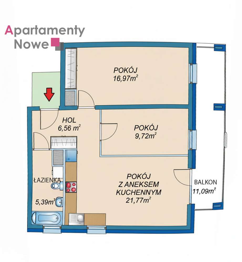 Przestronne mieszkanie 60,41 m2 z 2 sypialniami ul.Rakowicka 22H-16