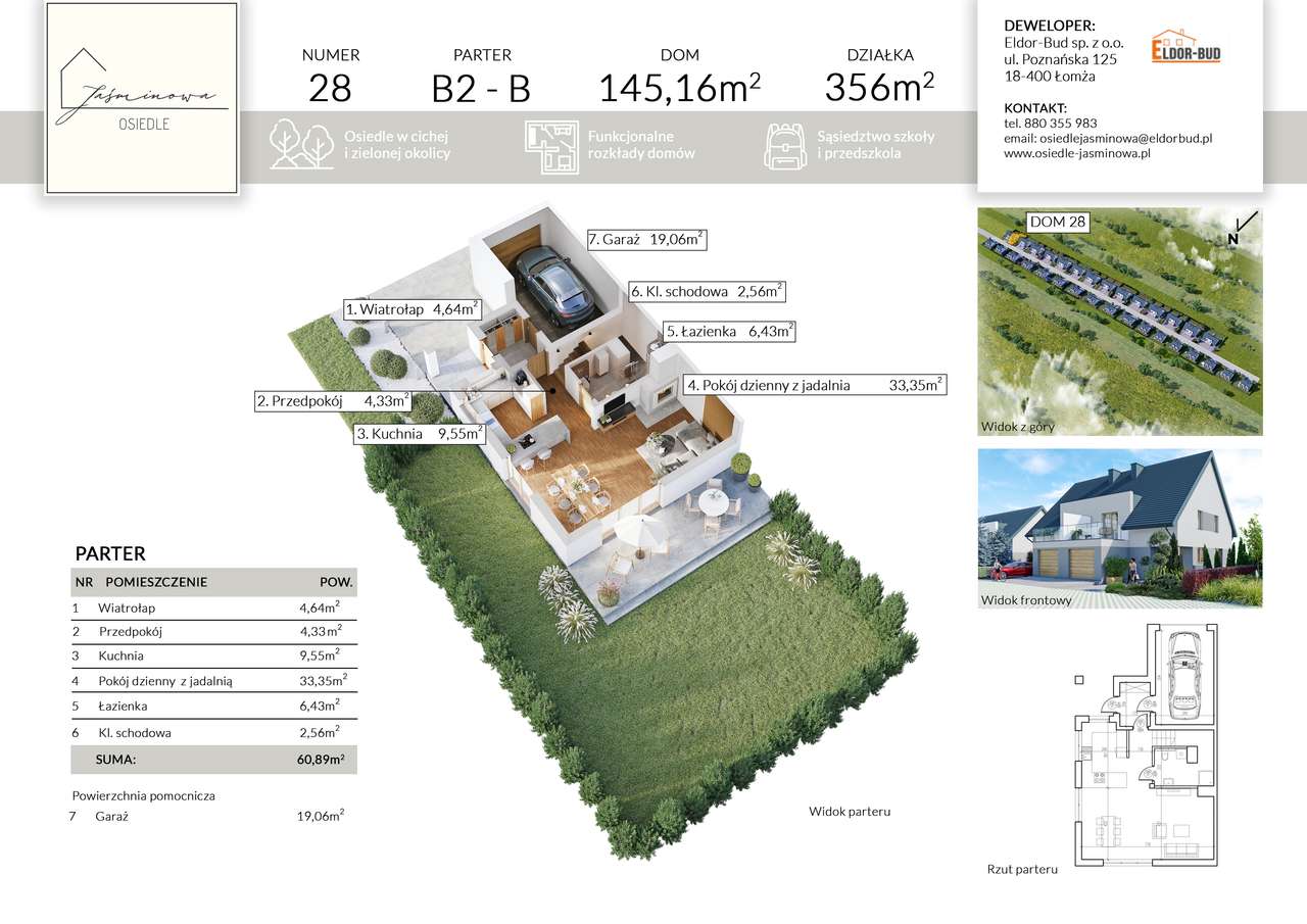 Dom z garażem przy szkole w spokojnej okolicy 145,16m2, działka 356m2