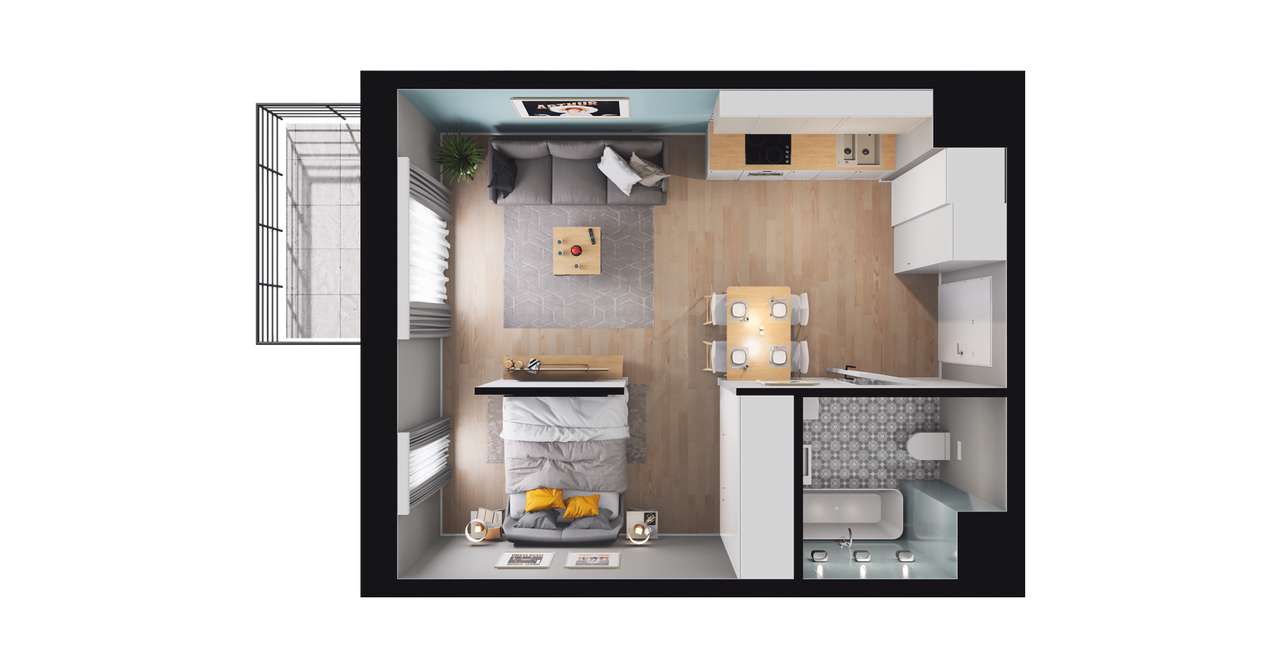 1-pokojowe mieszkanie 33m2 + balkon Bezpośrednio - Pełny obrazek: 2/8