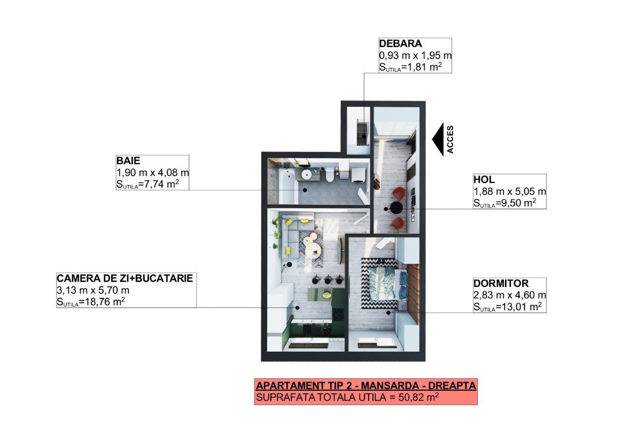 Apartament 2 camere in Apahida