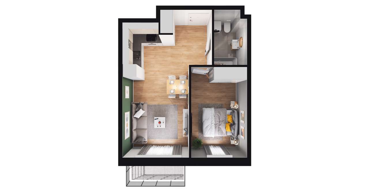 2-pokojowe mieszkanie 39m2 + balkon Bezpośrednio - Pełny obrazek: 2/8