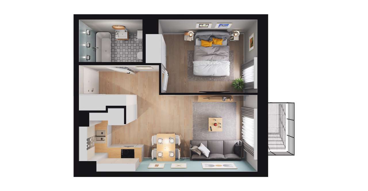 2-pokojowe mieszkanie 36m2 + balkon Bezpośrednio - Pełny obrazek: 2/8