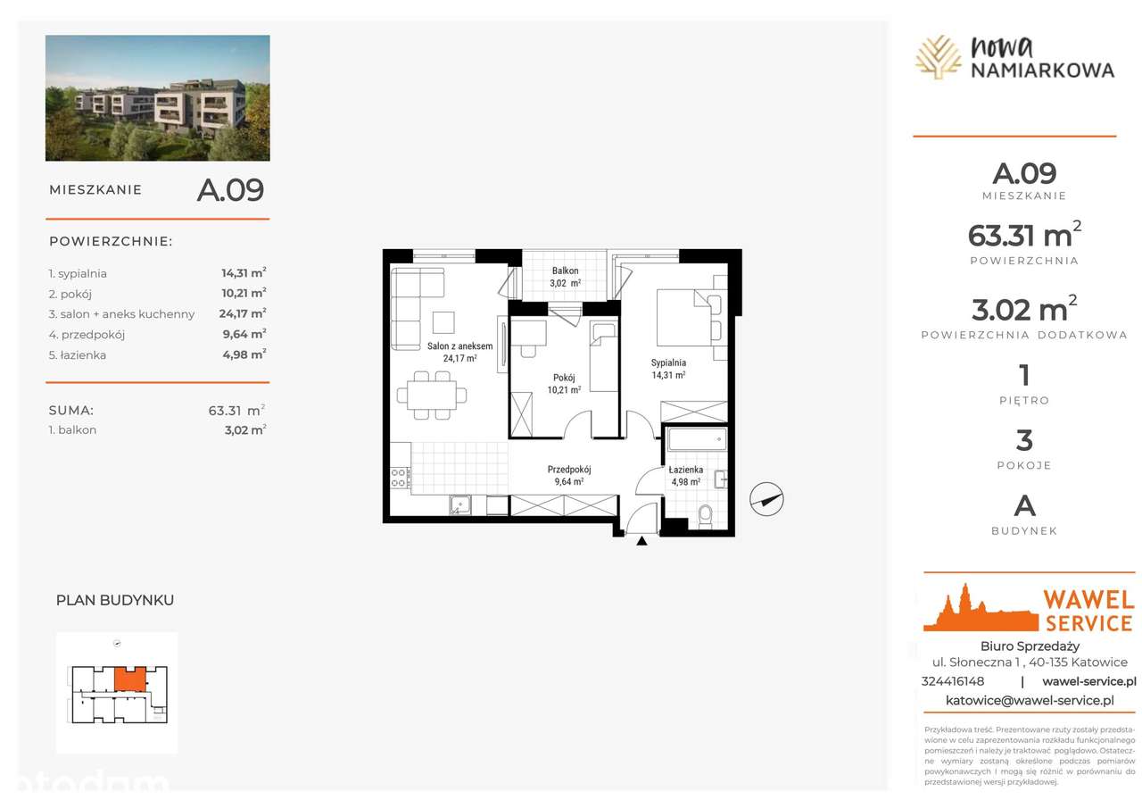 3-pokojowe mieszkanie 63m2 + balkon Bezpośrednio - Pełny obrazek: 2/9