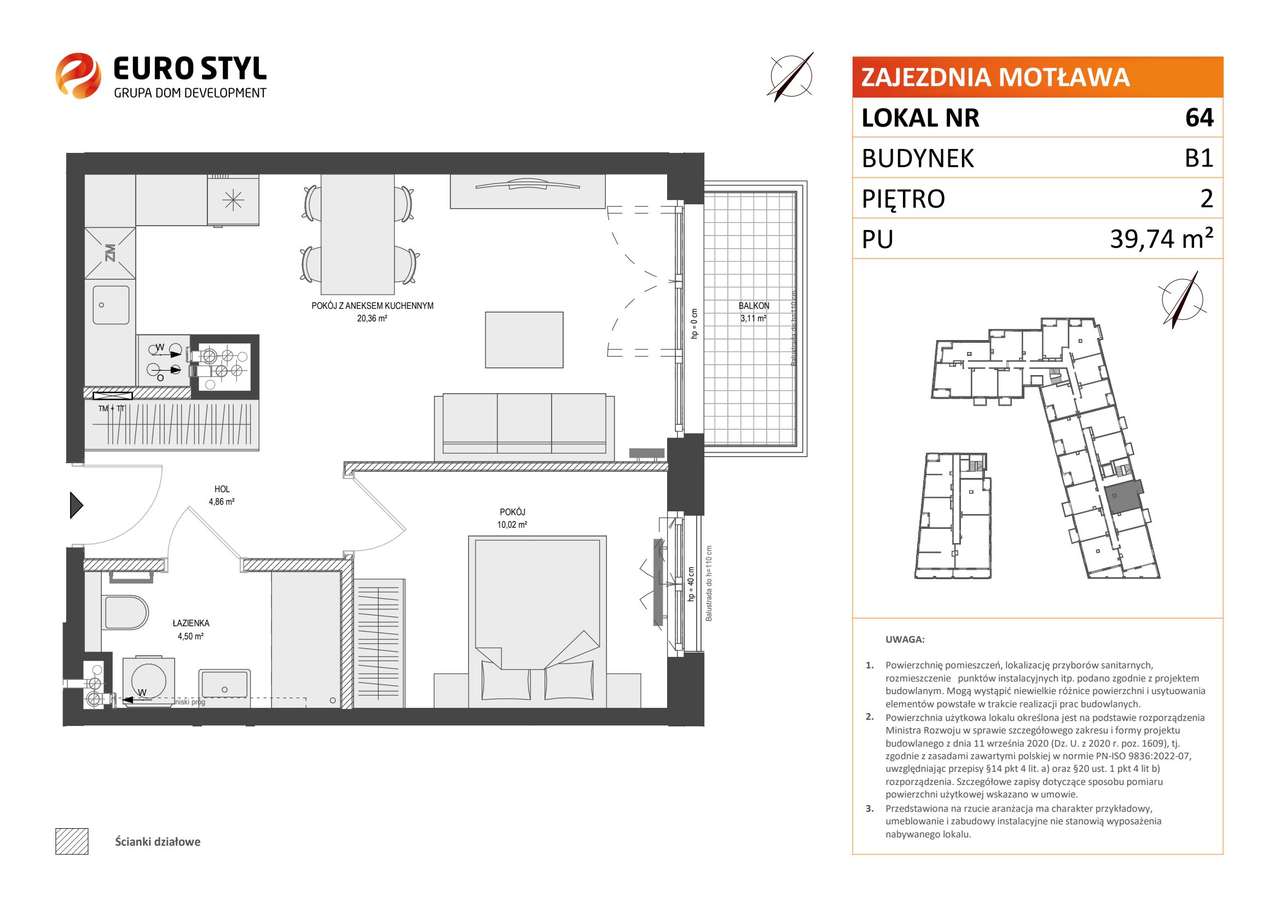 2-pokojowe mieszkanie 39m2 + balkon - Pełny obrazek: 2/7