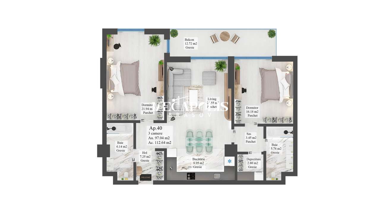 Apartament cu 3 camere | Noua | 97 mp Utili - Imagine principală: 4/20