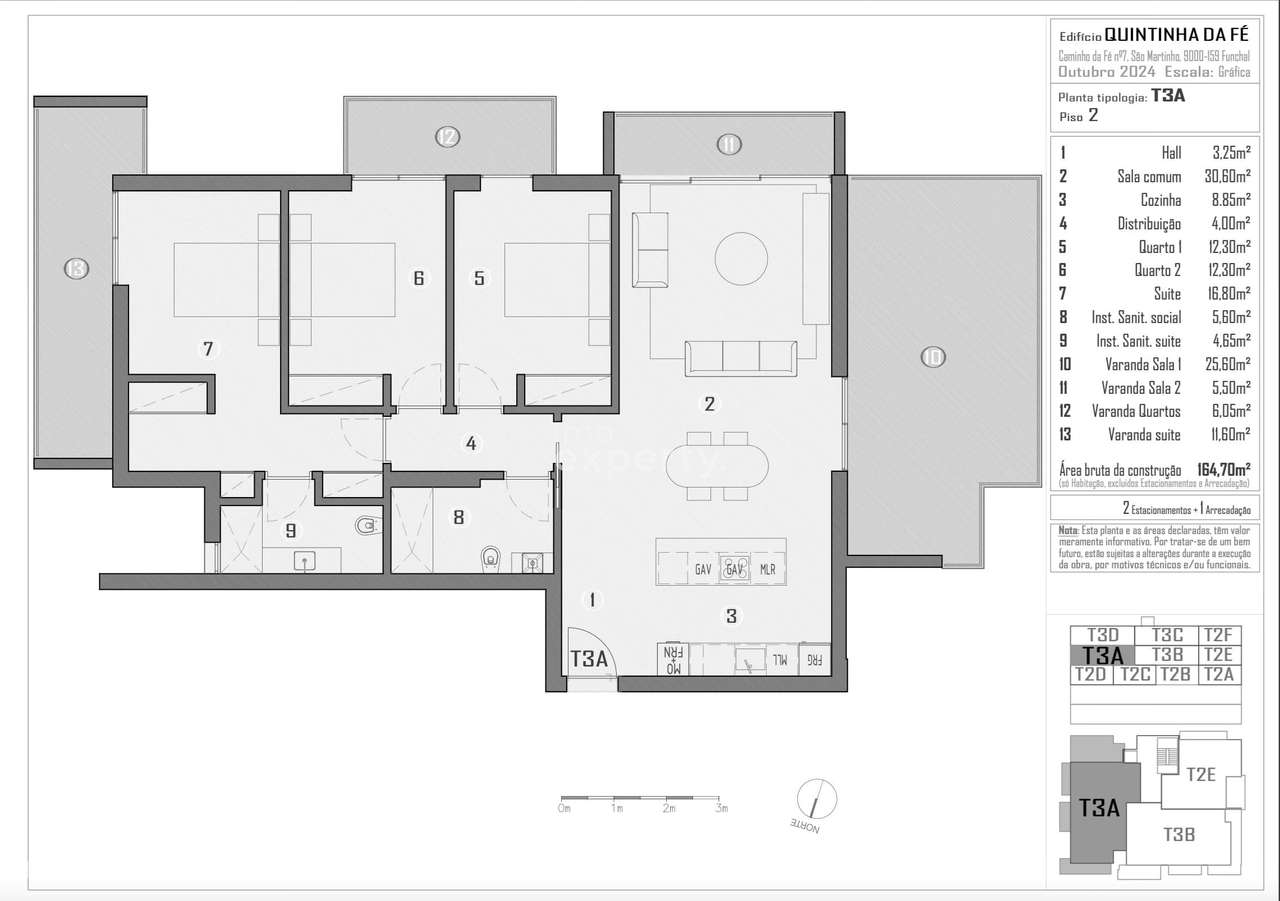Apartamento T3 com 4 Varandas e Estacionamento — Quintinha da Fé, Func - Grande imagem: 5/13