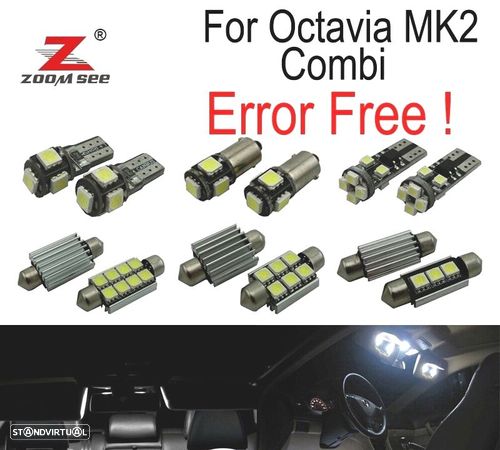 KIT COMPLETO DE 18 LÂMPADAS LED INTERIOR PARA SKODA OCTAVIA 2 MK2 MKII 1Z5 COMBI RAÞCES WAGON 2005 - 1