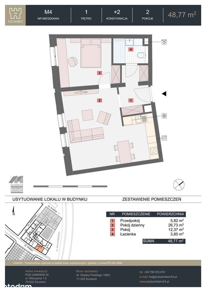 2-pokojowe mieszkanie 48m2 Bez Prowizji - Pełny obrazek: 2/7