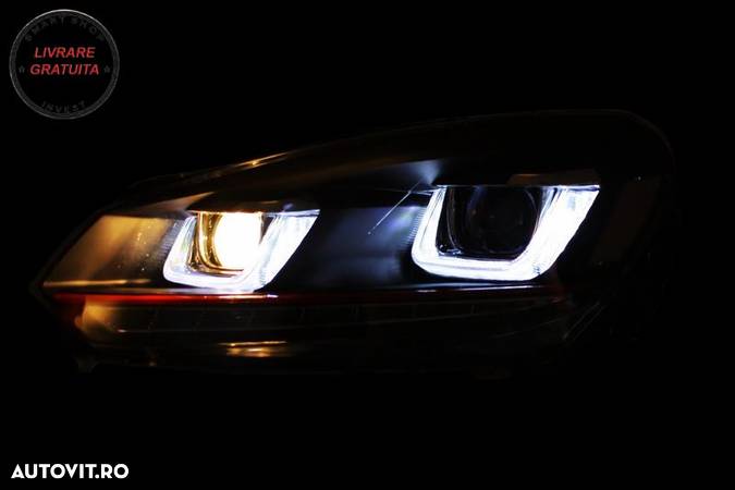 Faruri LED VW Golf 6 VI (2008-2012) Golf 7 U Design With Red Strip GTI Semnal LED - livrare gratuita - 10