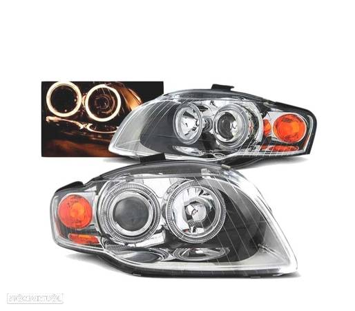 FARÓIS FRONTAIS ANGEL EYES PARA AUDI A4 B7 04-08 CROMADO - 1