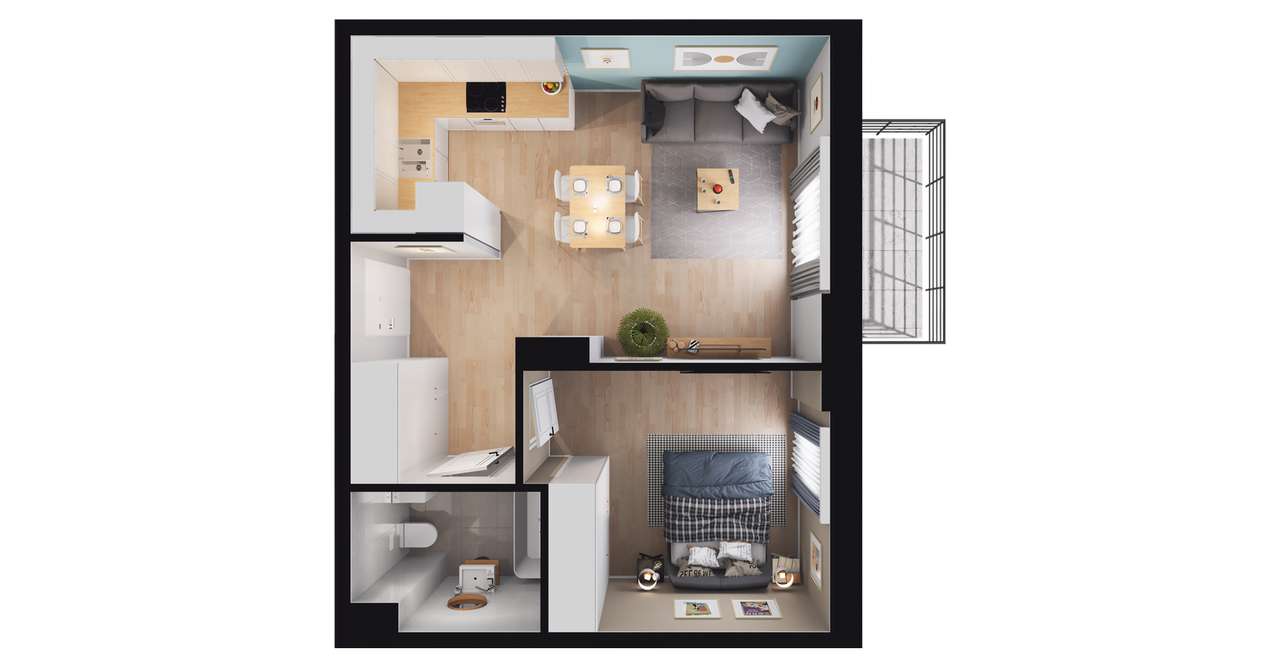 2-pokojowe mieszkanie 42m2 + balkon Bez Prowizji - Pełny obrazek: 2/8