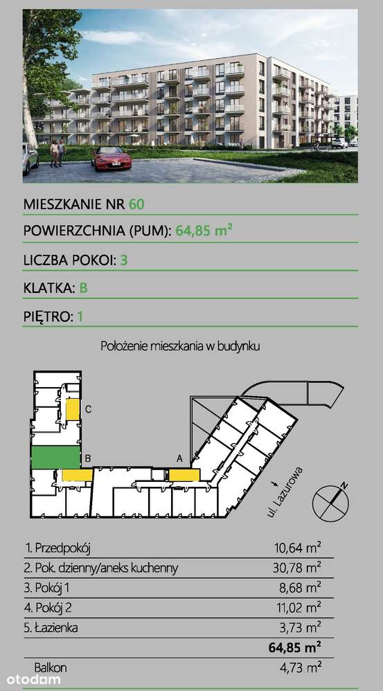 3 pok. 64,85m2, Balkon 4,73m2 - odbiór kluczy I kwartał  2026 roku.-4