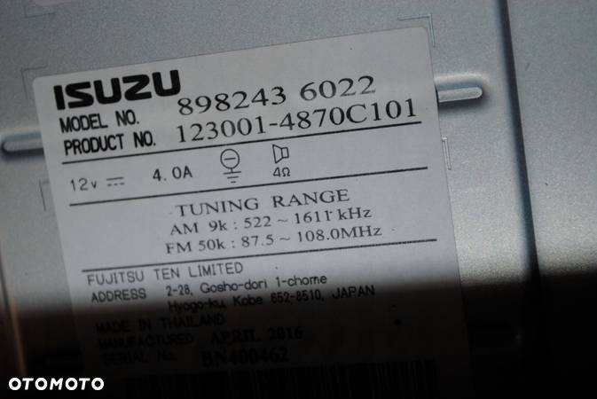RADIO ISUZU D-MAX CD MP3 WMA 8982436022 - 8