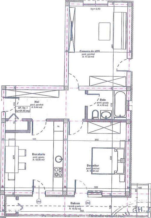 Apartament decomandat, etaj1, 60 mp, cu 2 camere, 2 balcoane, Apahida